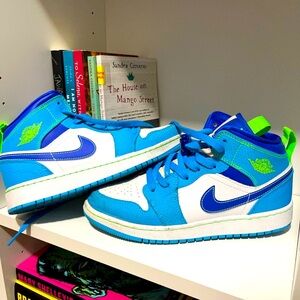Nike Air Jordan 1 Mid SE GS Sprite Blue/White/Green-Size 5.5Y